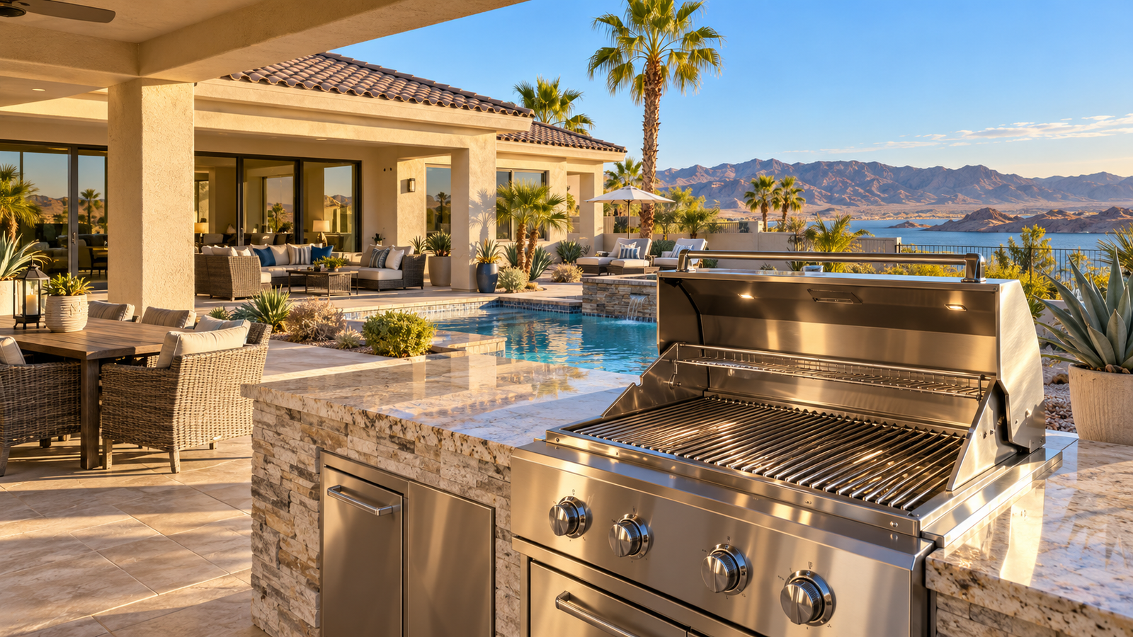 Lake Havasu home with a clean outdoor barbecue area